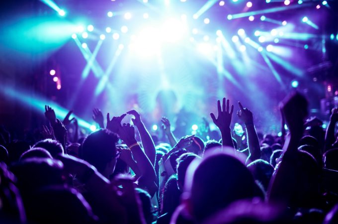 An audience at a concert or music festival.